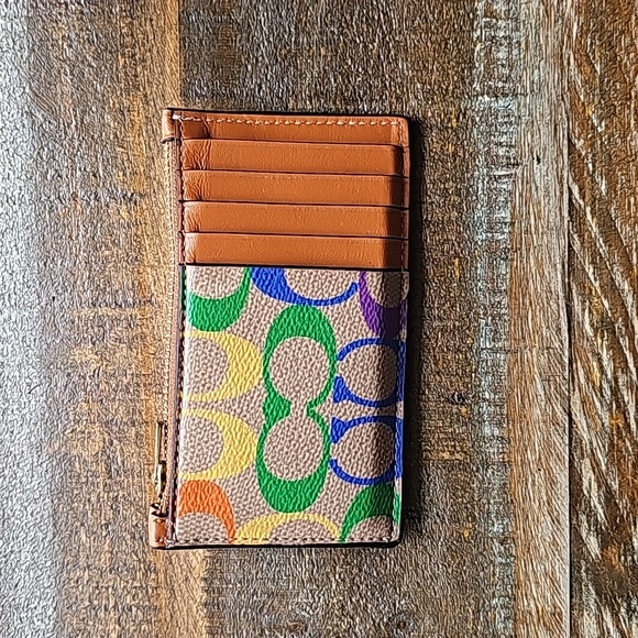 Zip Card Case In Rainbow Signature Canvas - Picture 2 of 5
